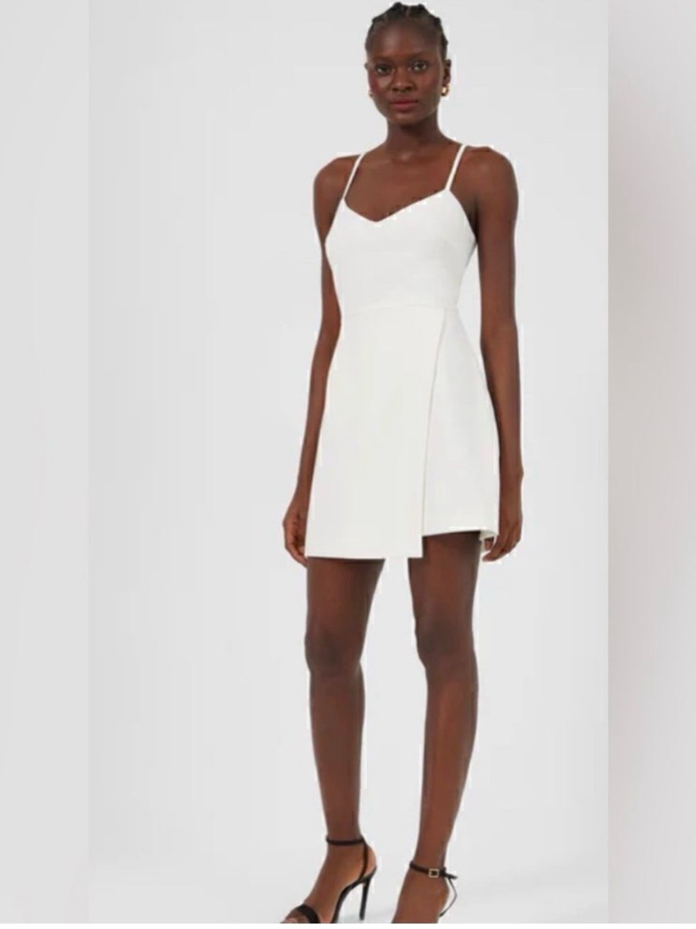 French Connection Whisper Envelope White Strapless V-Neck Dress Spaghetti Straps